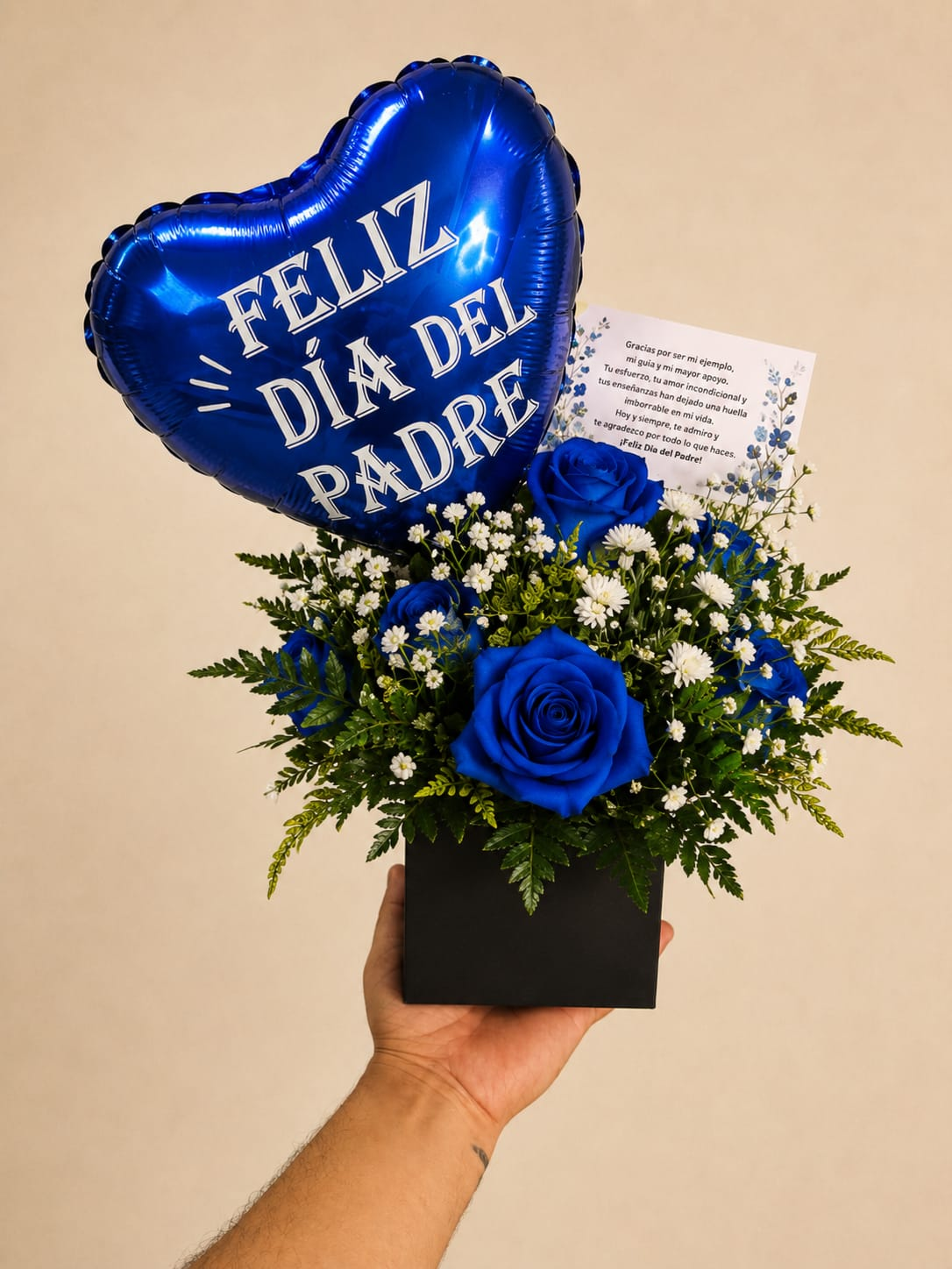 Rosas azules con globo del Día del Padre