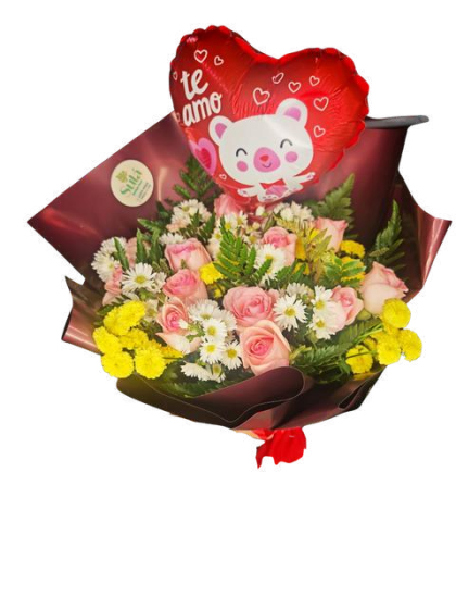 Ramo de 24 rosas con globo metálico