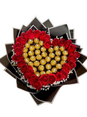 Ramo de 36 rosas con 24 Ferrero Rocher