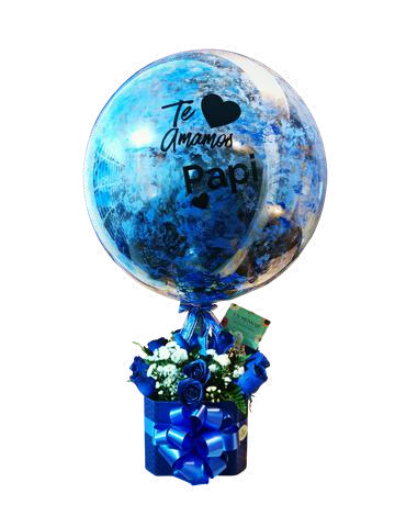 Box de rosas tinturadas con globo burbuja