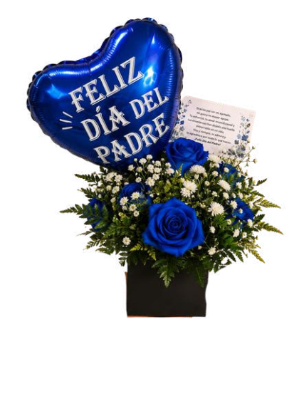 Boxito de rosas tinturadas con globo metálico