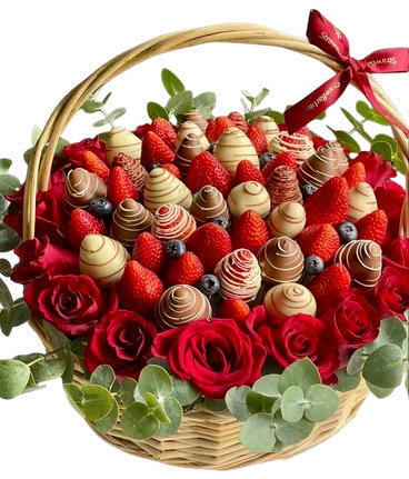 Canasta de rosas y fresas